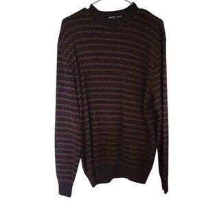 Emme Uno Mens Merino Wool Blend Striped Crew Neck Sweater Brown Orange Blue M